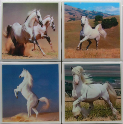 Handmade Natural Stone Ceramic Tile  Marble Drink Coaster - Set of 4 - Horses 7