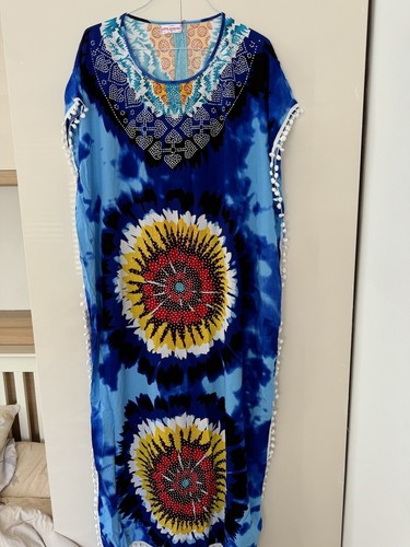 New Womens Long Kaftan Dress Polyester with head Scarf - Picture 2 of 16