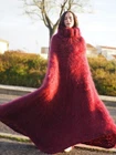 Mohair Long Poncho Oversize Burgundy Handknitted Handmade  by Lanaknittings