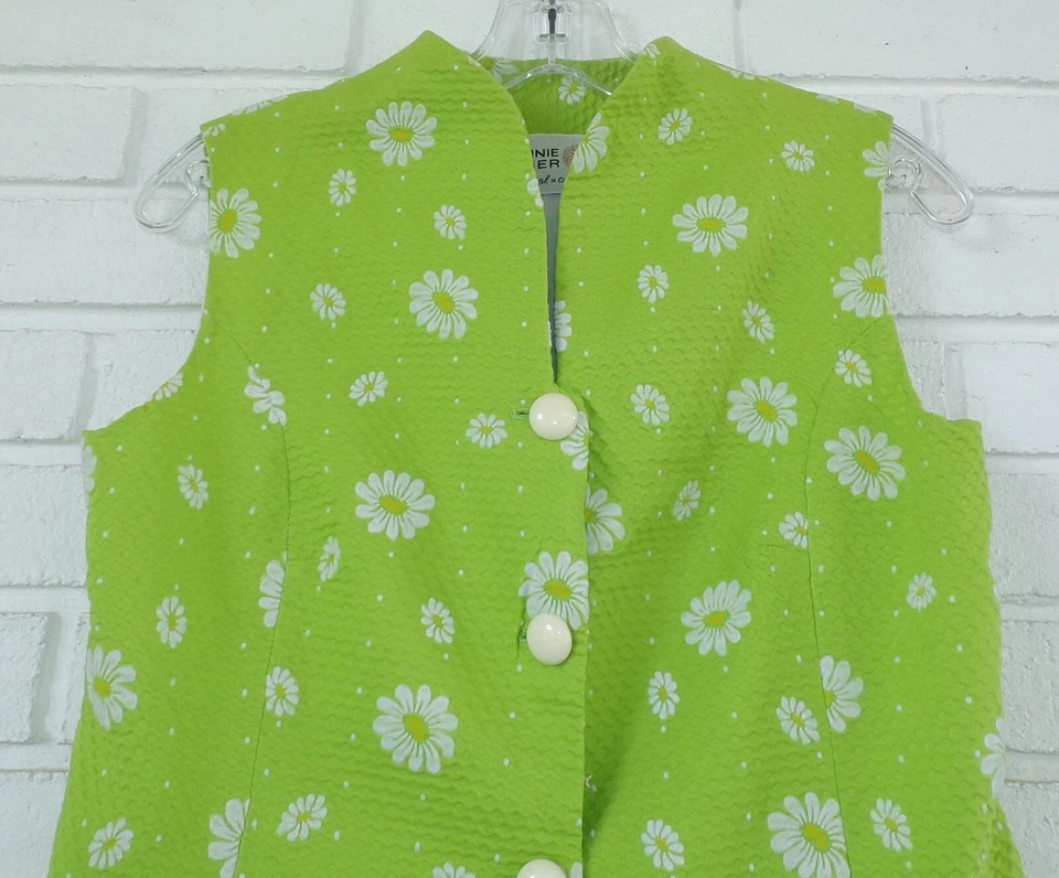 Vintage CONNIE UNGER Asian Style Dress Sheath Tunic Green/ Daisy - Image 3 of 4