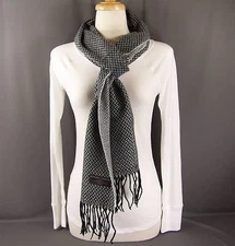 Black White woven textured look scarf 84" extra long winter wrap super soft