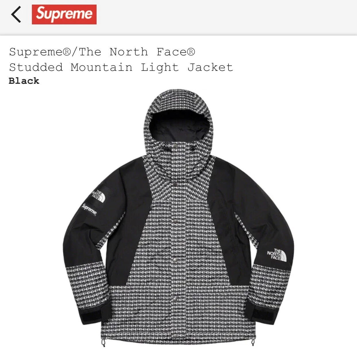 Veste de montagne cloutée Supreme x The North Face noire   taille S SS21 