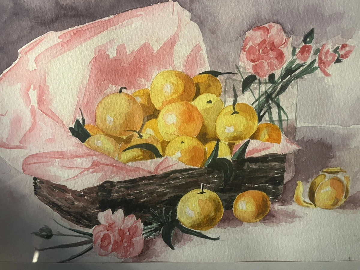 Nature Morte Monogrammée XX, Aquarelle Peinture Sur Papier, 57 X 47 Cm, Fait Main