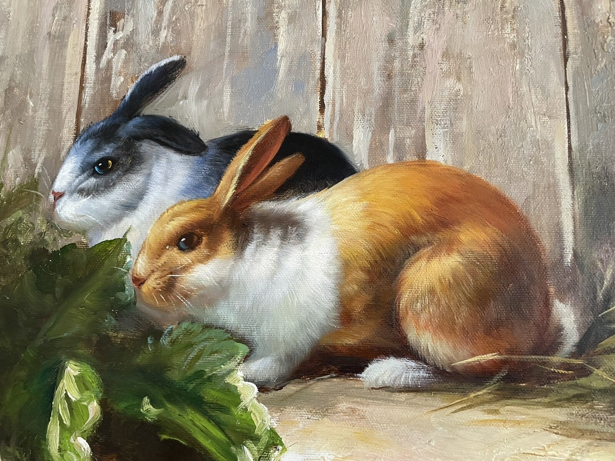 Vintage Original Bunny Rabbit Painting Chunky 3.25” Ornate Vintage Original Bunny Rabbit Painting Chunky 3.25” Ornate