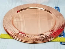 2 “Odi” Round Copper Metal Hammered Charger Plates Chop Platters, 13”