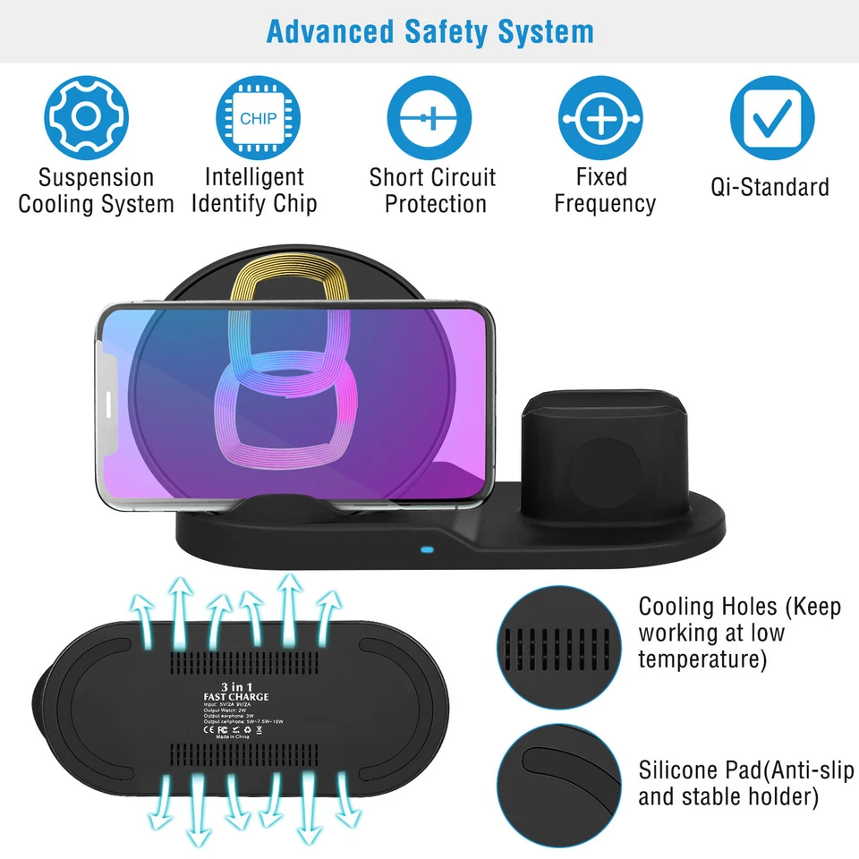 3 in 1 Charging Dock Charger Stand For Apple Watch Serie Air Pods iPhone Station - Image 3 of 4