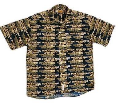 Pepe Jeans London Denim Worxx Button Up Shirt Vintage 90s Size XL* Blue* Yellow