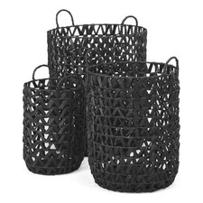 Mercana Lola Black Water Hyacinth Zig Zag Weave Round Basket (Set Of 3)
