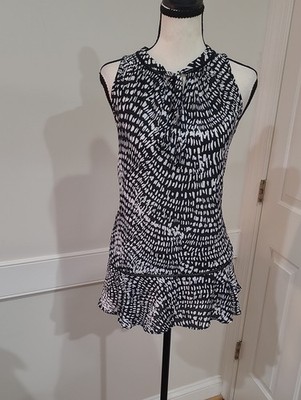 Mossimo Black & White Print Sleeveless Tie-Neck Top - Size XS