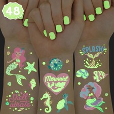 , Party Mermaid Glow in Dark Foil Temporary Tattoos - 48 pc Under the Sea...