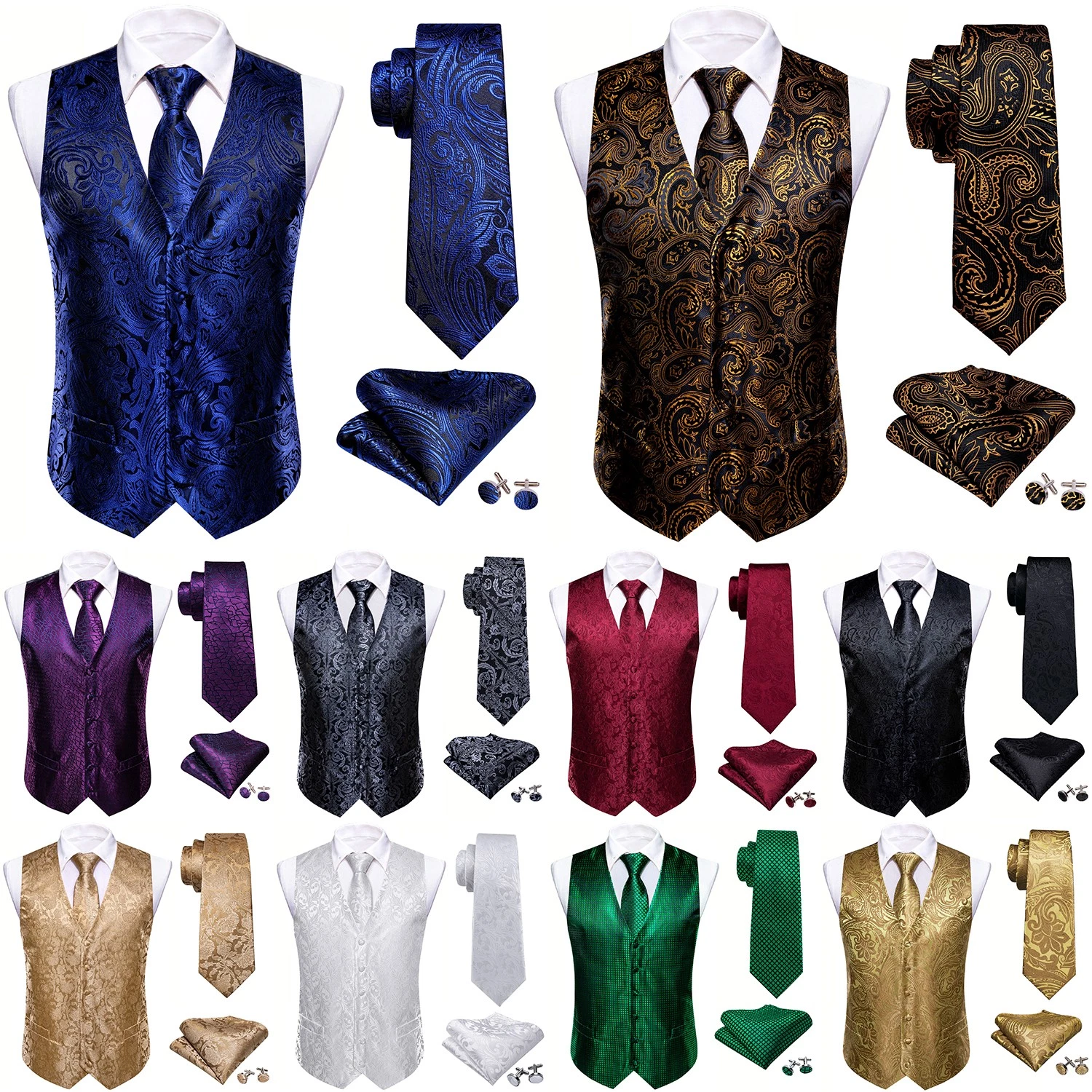 Men's Dress Vest with Matching Bow Tie/Necktie, Sizes XS-5XL for Formal Events