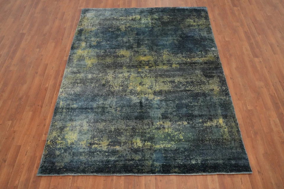 Alfombra hecha a mano abstracta aspecto envejecido 6x8 pies estilo moderno para sala de estar Foto 4 de 4