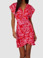 Adrianna Papell Women's Pink Floral-Print Faux-Wrap Dress Sz 14