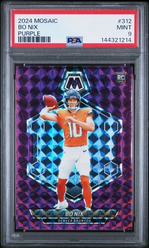 2024 Panini Mosaic Bo Nix Purple Mosaic Prizm /49 RC Rookie #312 Psa 9!!💜