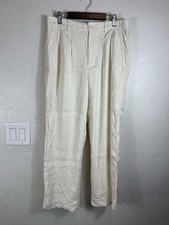 Lauren Ralph Lauren Black Label Pants Women 6 White Linen Blend Cropped Wide Leg