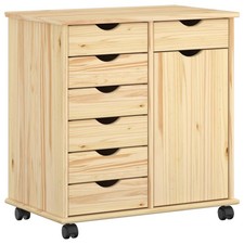 Rolling Cabinet with Wheel Solid Pine Wood Storage Unit Kitchen Home  vidaXL