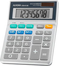 Image of Aurora DB453B Semi Desktop Calculator (With Tax Function), Silver