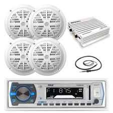 Pyle Bluetooth Marine Radio, 4x 5.25'' 100W White Speaker,Bluetooth Amp, Antenna