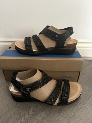 Clarks Calenne Clara schwarze Damen-Keilsandalen   Größe UK 7   neu im Karton