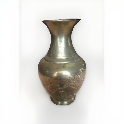Antique Chinese Brass Vase With Dragon Etching Heavy - Picture 3 of 8