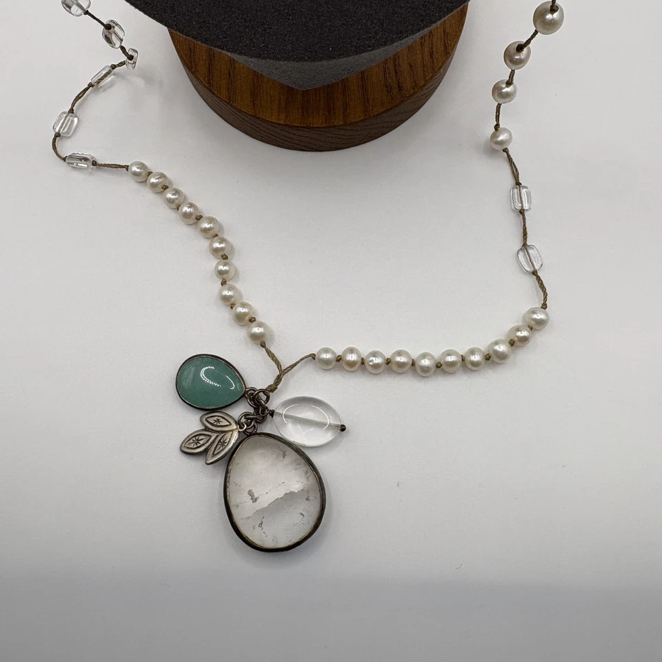 Silpada Oh So Pretty 珍珠石英石串珠吊坠项链纯银 — 第 4/4 张图片