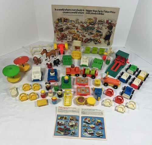 Vintage 1970’s Fisher-Price Little People Lot of 60 Pieces Figures Accessories