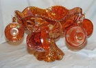 Vtg 7 pc Imperial 474 Punch Bowl Set w/ Cup Hooks Marigold Carnival Glass