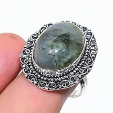 Natural Labradorite Gemstone 925 Sterling Silver Jewelry Ring Size 9 US 
