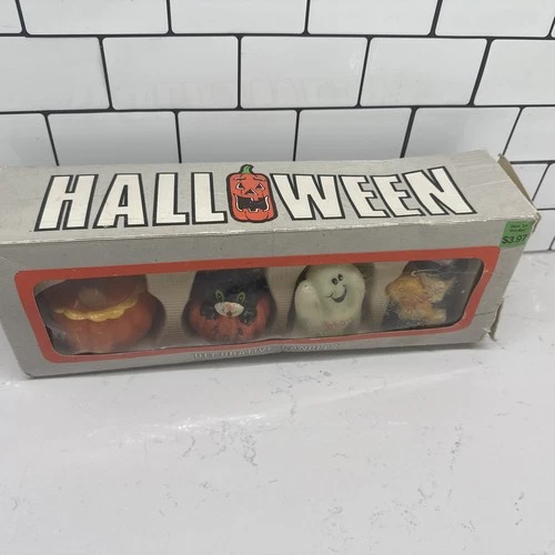 Vintage 4 Pack Halloween Candle Lot NOS Hong Kong Witch Jack Lantern Black Cat - product listing photo