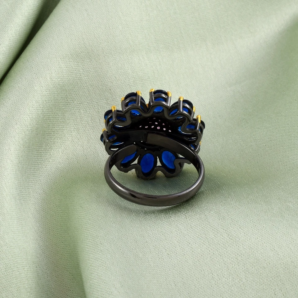 Natural Kyanite Gemstone Pink Sapphire Pave Floral Ring Jewelry Gift Christmas - Image 4 of 4