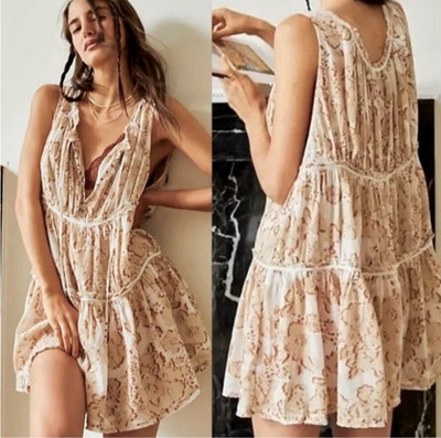 Intimately Free People Sundown Romper Boho Studded Jumper Tiered Beige Sheer XS