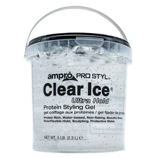 Ampro Clear Ice Ultra Hold Protein Styling Gel for Resistant Hair Textures, 5lb
