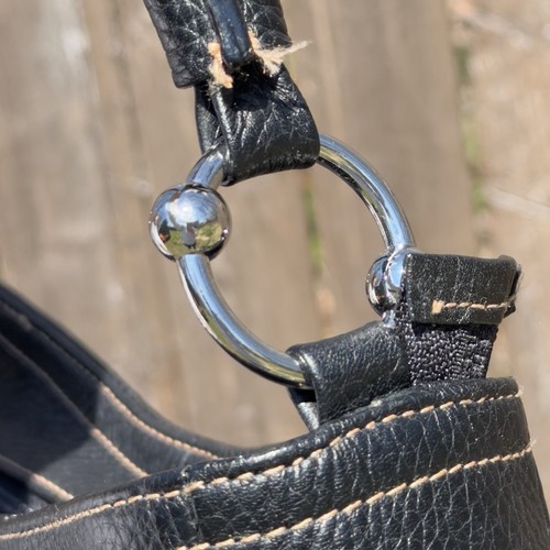 Furla Black Pebbled Leather Shoulder Bag Italy Hobo Unique Ring Hardware - Picture 4 of 11