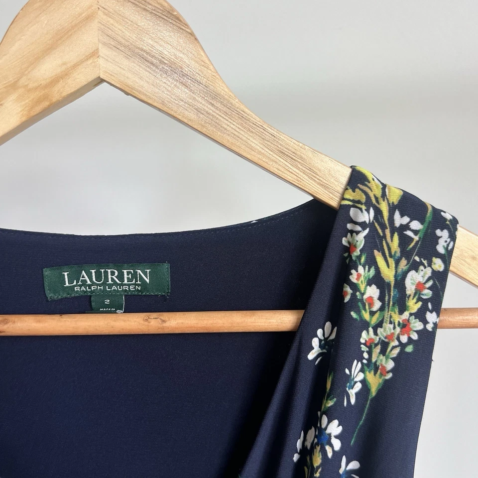 LAUREN Ralph Lauren Midi Wrap Dress Navy Blue Floral Pernille Womens Sz 2 - Image 4 of 4