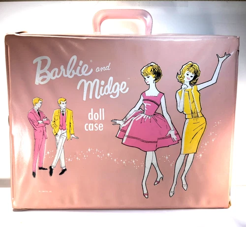Vintage 1963 Mattel BARBIE AND MIDGE Light-Pink/Peach Carrying Case w/Accessory