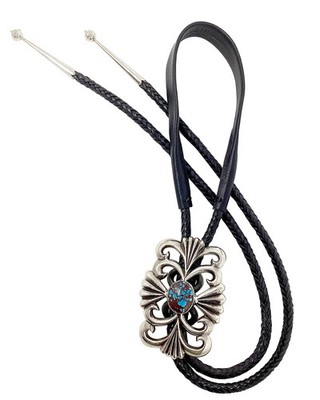 Wilford Henry, Sandcast Bolo, Egyptian Turquoise, Navajo Handmade, 44''