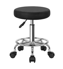 KKTONER Round Rolling Stool with Foot Rest Swivel Height Adjustment Stool Chair