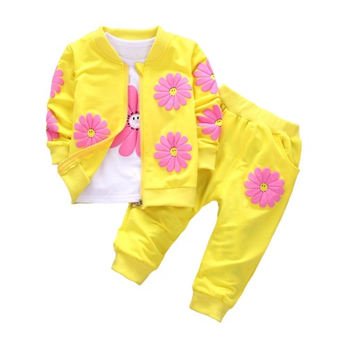 Toddler Girl Long Sleeve Flower Print T Shirt Top Pants Coat Outfits 3 Pieces - Picture 21 of 22