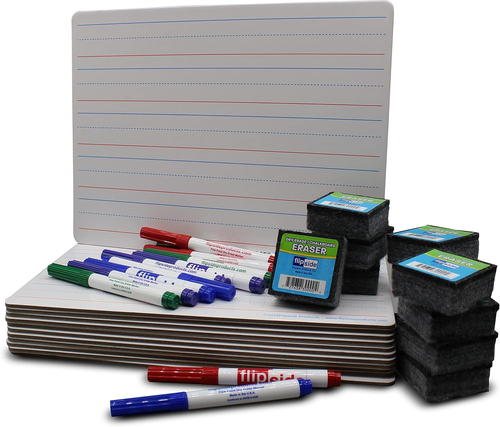 12 Pack - Magnetic Dry Erase Two Sided Red Blue Lined Color Markers and Eraser - Picture 11 of 12