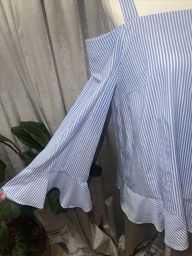 NUEVO CON ETIQUETAS-Azúcar + Labios Rayas Náuticas Peplum Manga 3/4/Hombro Abierto-Mujer’s Grande - Imagen 2 de 12