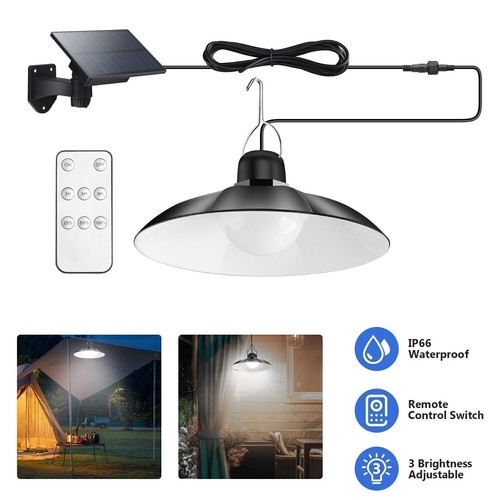LED Pendant Lights Solar Power Indoor & Outdoor Yard Garden Shed Hanging Lamp - Picture 3 of 12