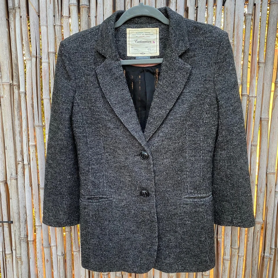 Chaqueta Blazer Cartonnier Anthropologie Mujer Gris Negro Carrera Talla Mediana Foto 3 de 4