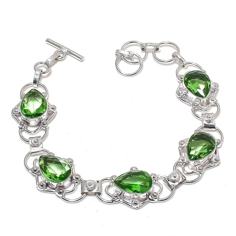 VALENTINO Bracciale gioielli in argento sterling 925 fatto a mano con pietre preziose ametista verde misura 7 8"