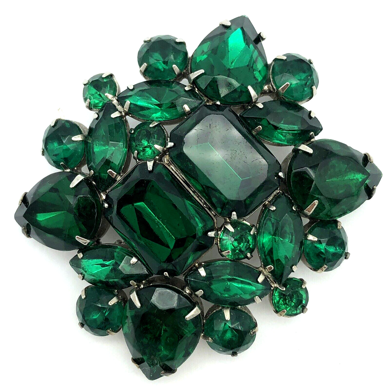 Green Rhinestone Statement Brooch Large Vintage - image 11