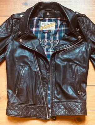 ¡REDUCIDO! Chaqueta de cuero SCHOTT NYC Perfecto * mujer cuadros negros * L * COMO NUEVO - Imagen 1 de 4