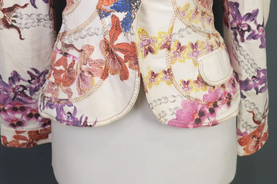 Blazer Abrigo Deportivo JUST CAVALLI Beige Floral Un Botón Talla S Foto 3 de 4