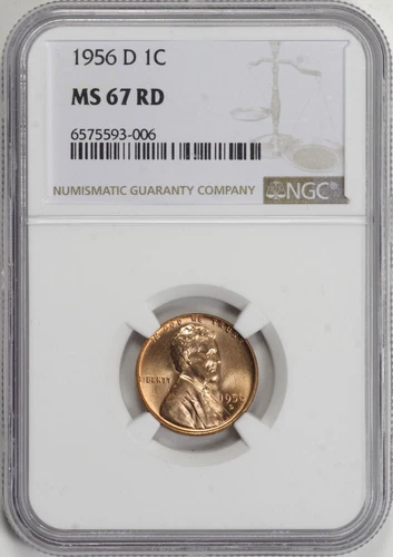 1956-D Lincoln Wheat Cent 1c NGC MS67 RD, Tough High Grade Red [14F02]