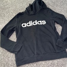 Women's size large black hoodie pockets white adidas sweatshirt athletic gym