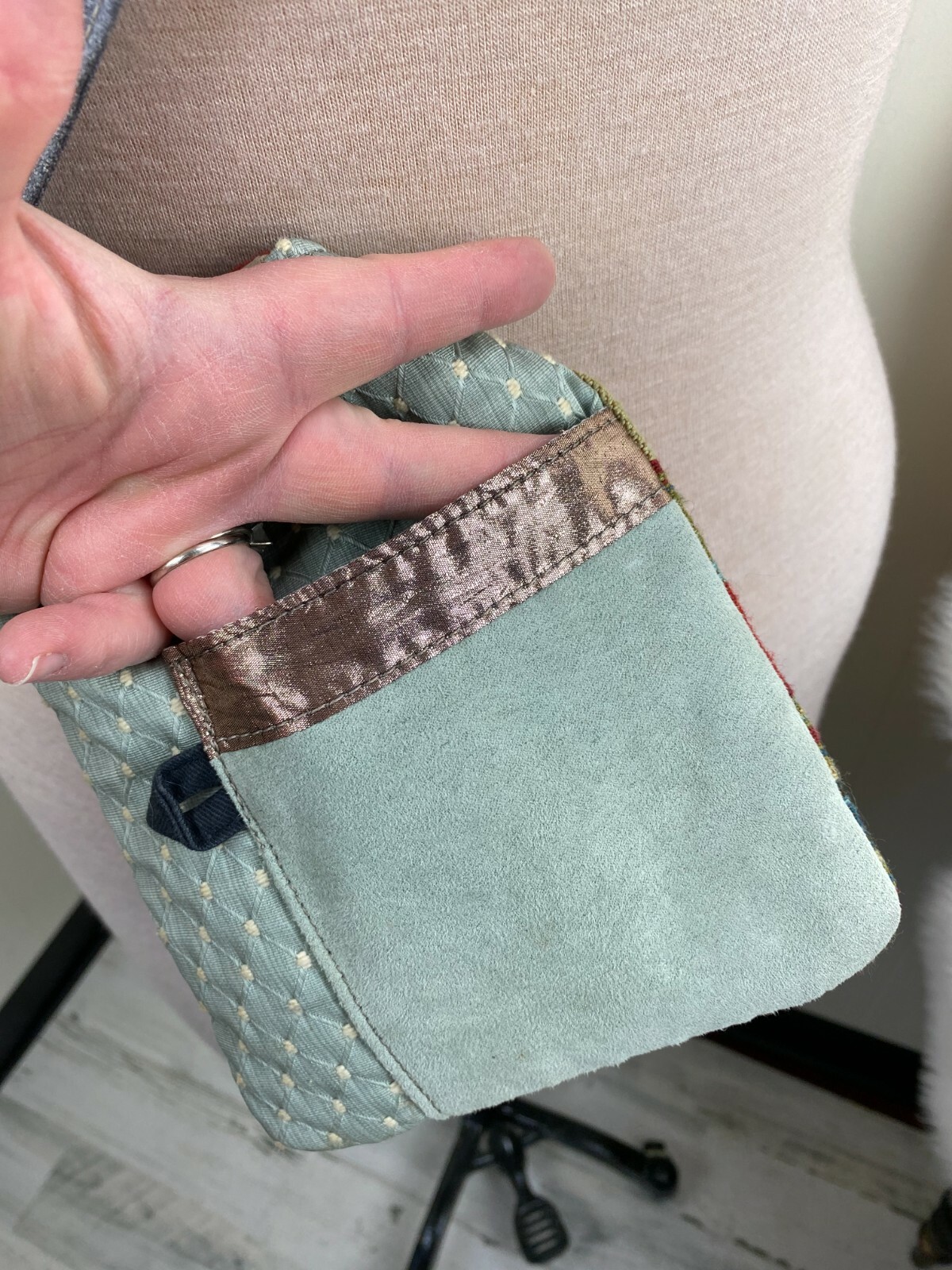 Handmade Patchwork Leather & Fabric Crossbody Bag - image 6