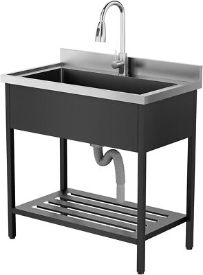 Stainless Steel Utility Sink, Free Standing with Faucet & Legs for Laundry Room
